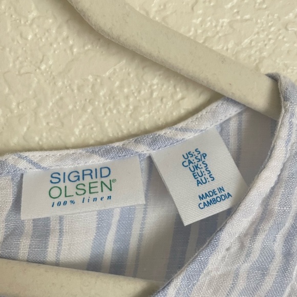 Sigrid Olsen Linen Sleeveless Stripe Maxi Dress S Blue White - Picture 7 of 8